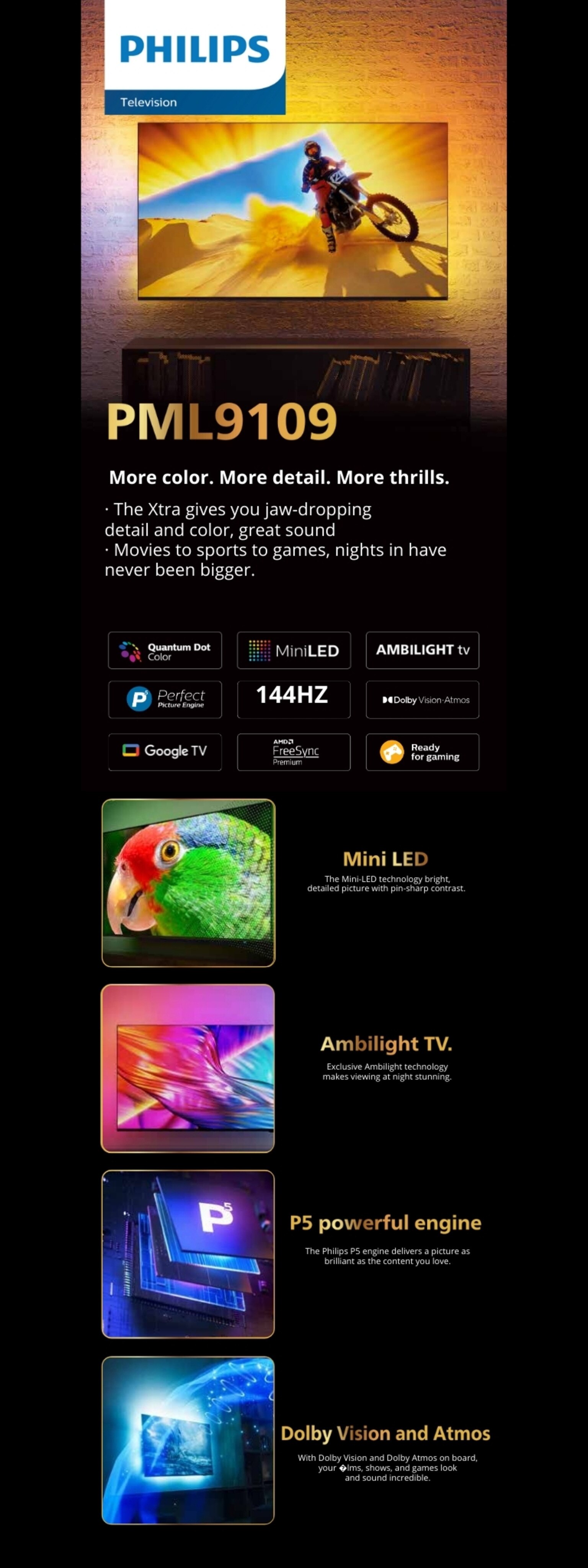 PHILIPS PML9109 144Hz 4K QD-Mini LED AMBILIGHT Smart Display Google TV