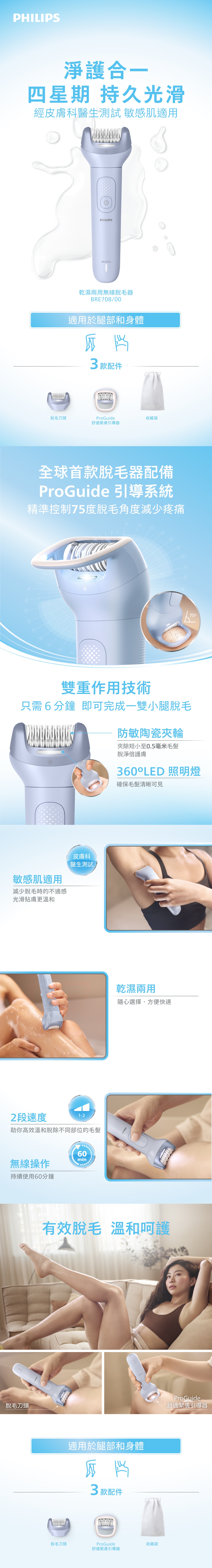 PHILIPS BRE708/00 Cordless Wet & Dry Epilator