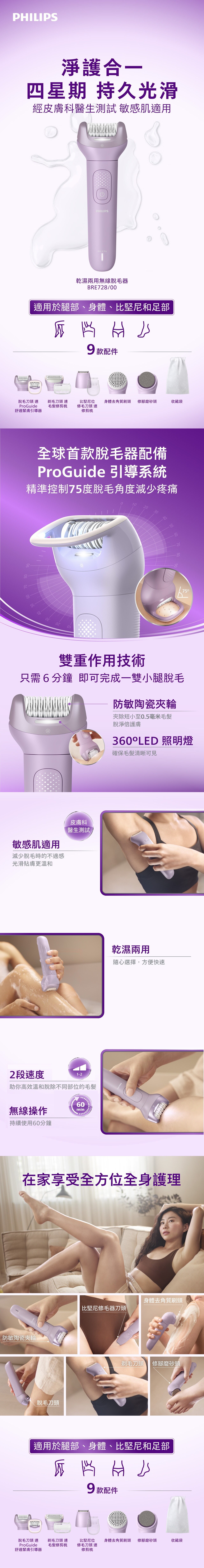 PHILIPS BRE728/00 Cordless Wet & Dry Epilator