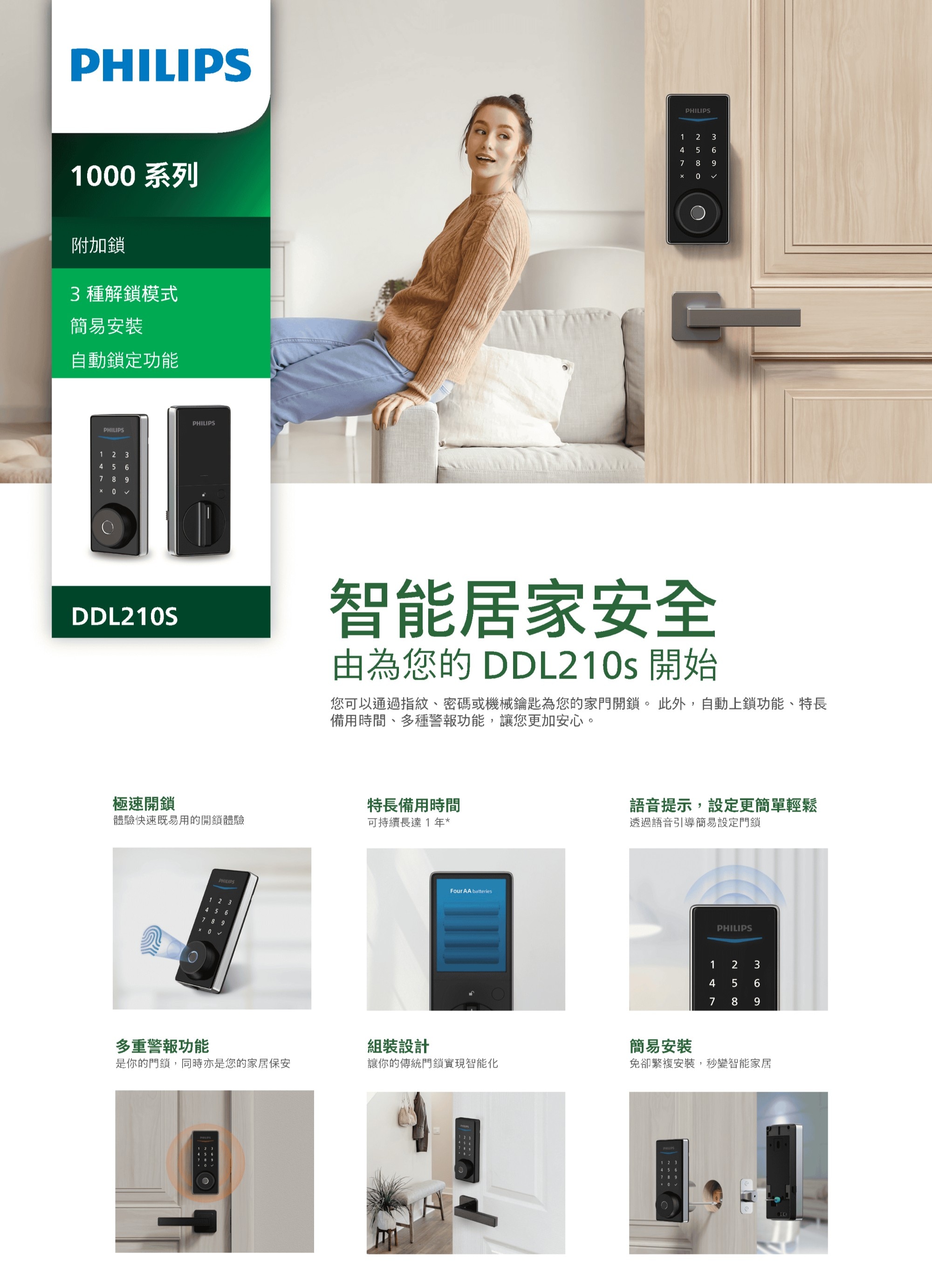PHILIPS 飛利浦 DDL210s 附加智能門鎖