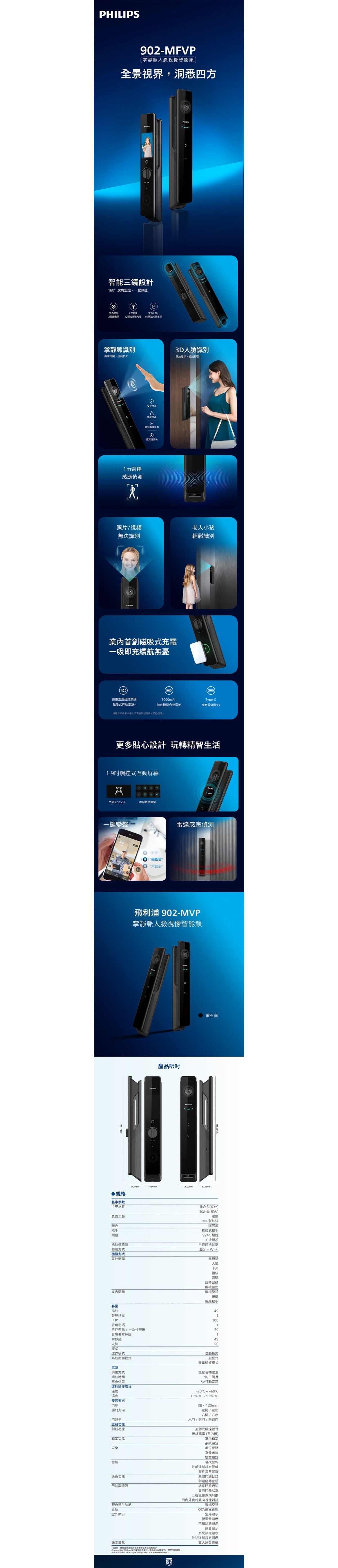 PHILIPS 飛利浦 DDL902-MFVP 掌靜脈人臉視像智能鎖 曜石黑