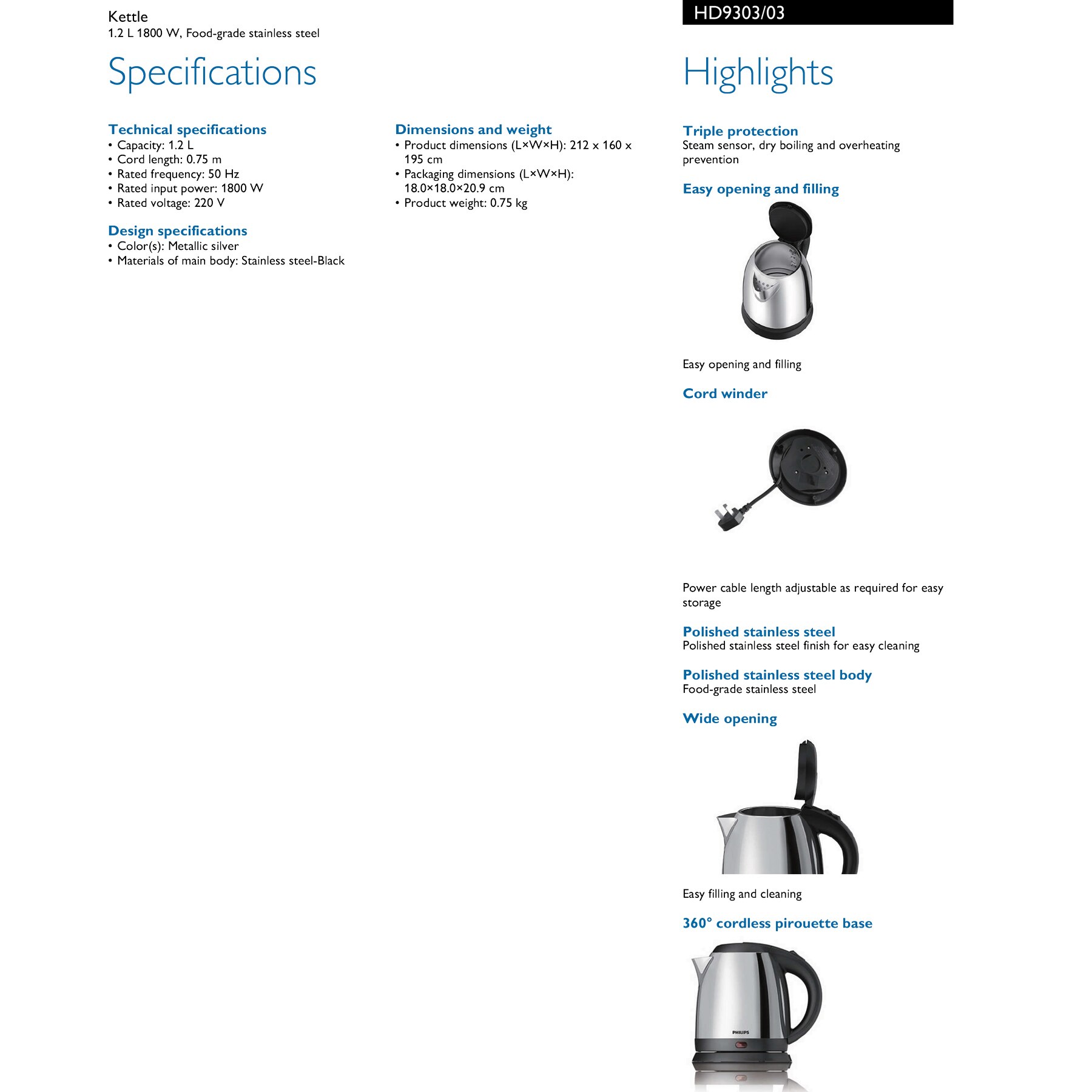 PHILIPS HD9303/03 Daily Collection Kettle