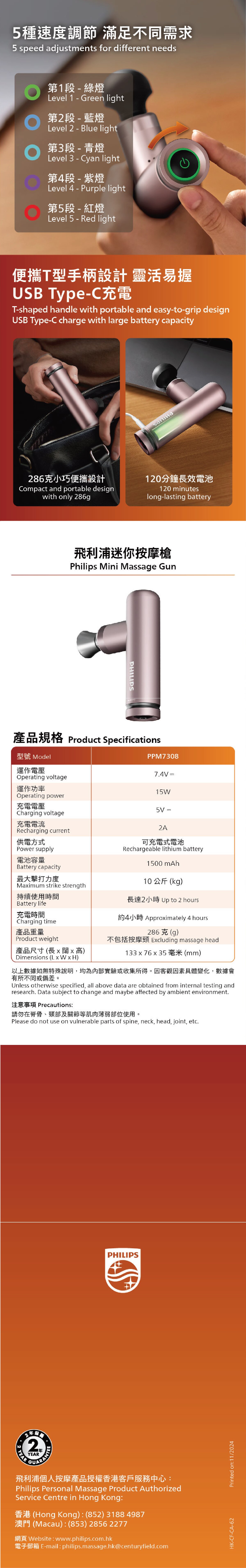 PHILIPS Mini Massage Gun PPM7308PK/90