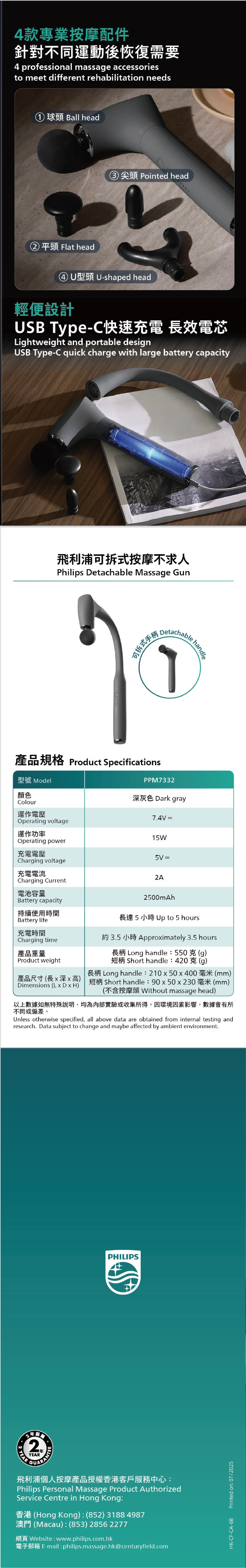 PHILIPS 飛利浦 可拆式按摩槍 PPM7332DG/90