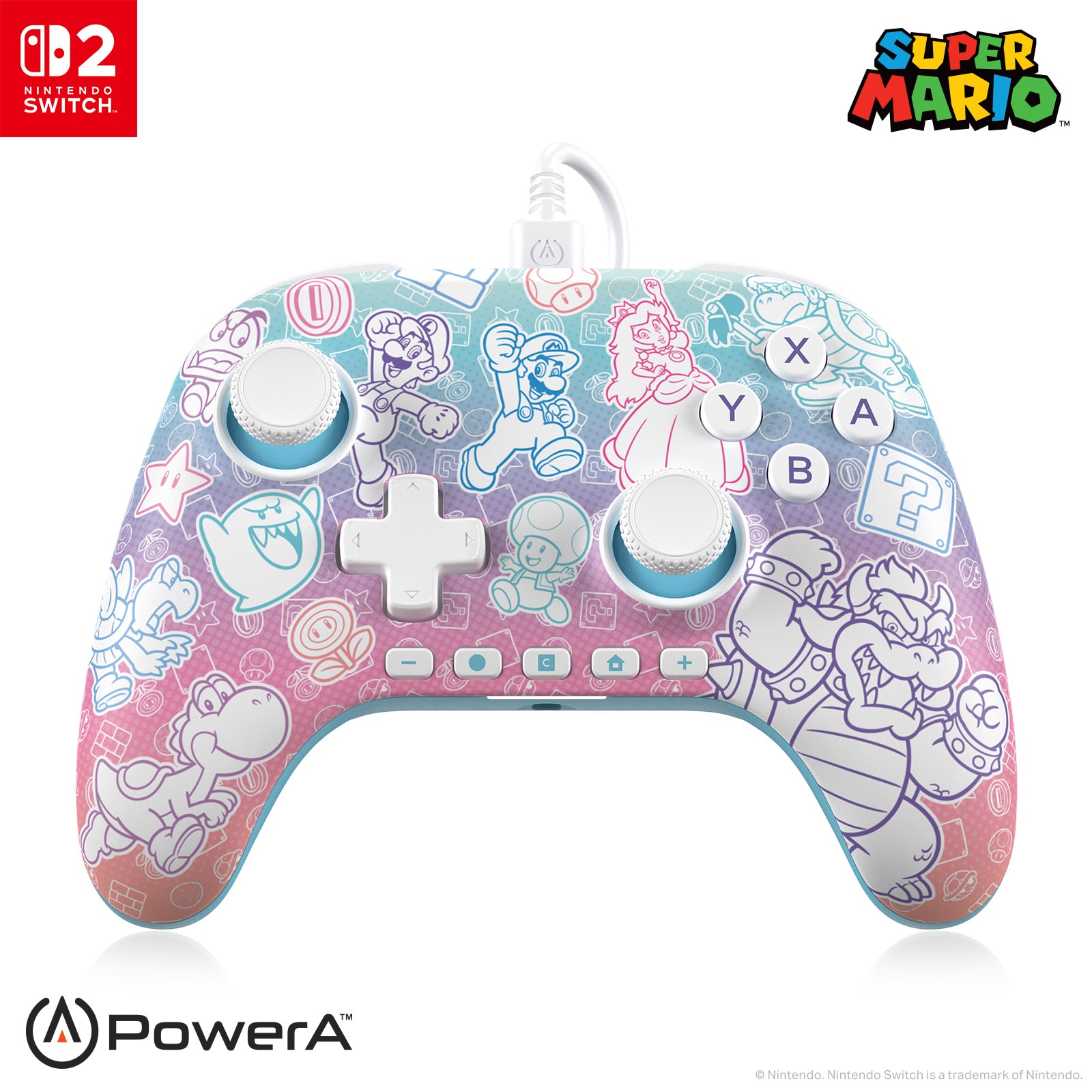PowerA 任天堂 Switch 2 官方授權有線遊戲手掣 - 蘑菇王國 (NSGP0526-01)