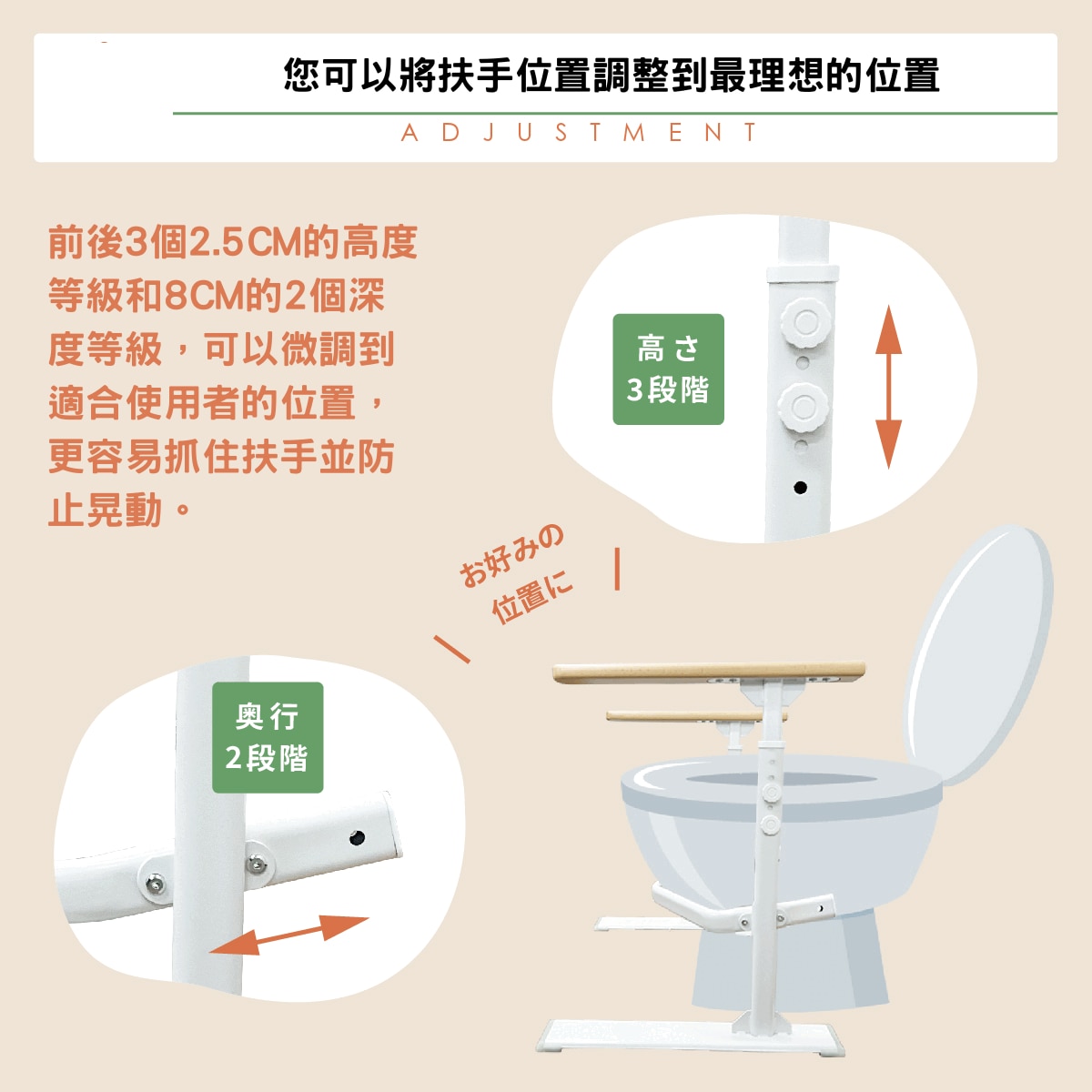 Rakurakuken RK-03012 Toilet safety handrail