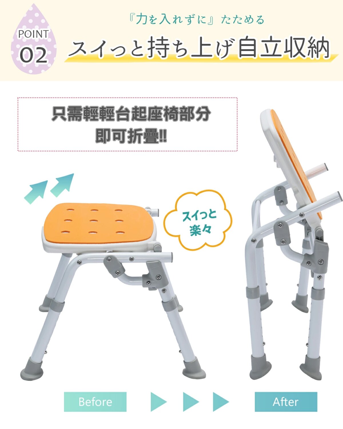 Rakurakuken RK-050040R Foldable Shower chair