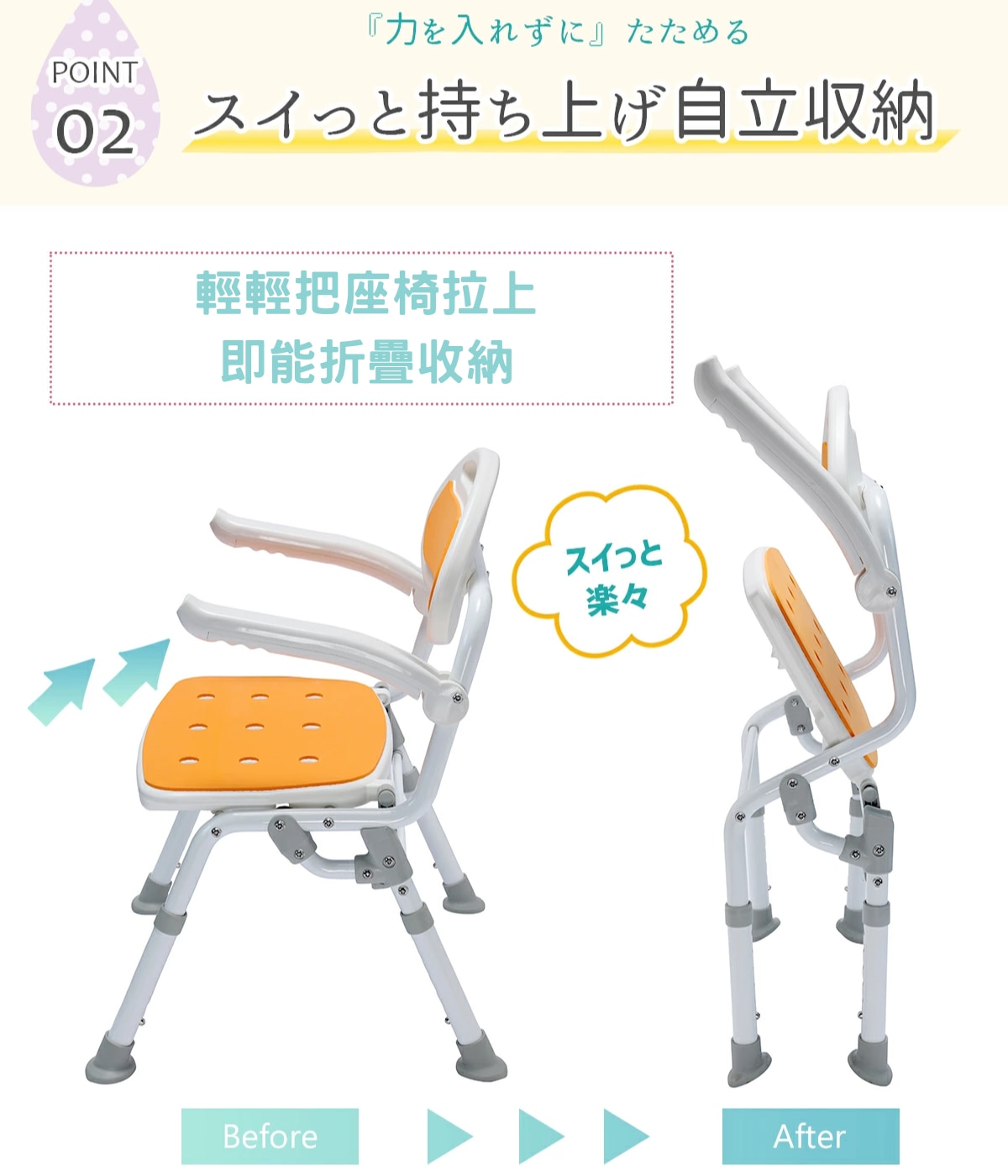 Rakurakuken RK-050050R  Foldable shower chair with back and armrest