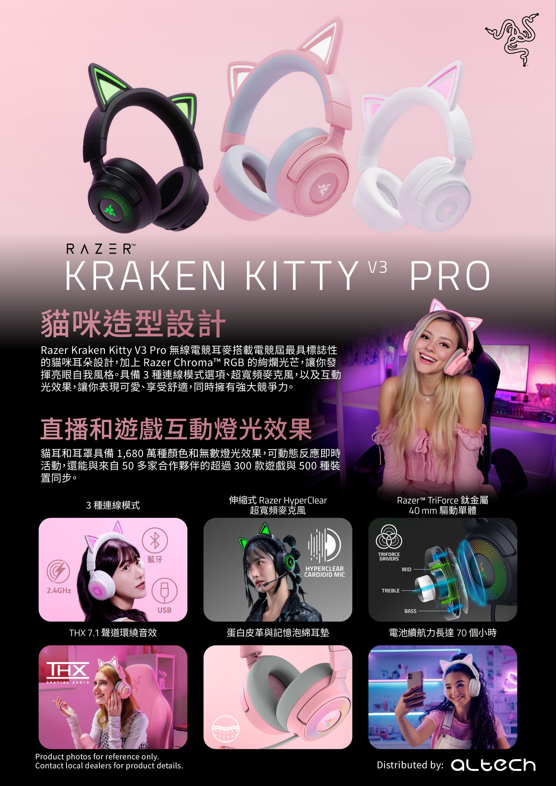 Razer 雷蛇 Kraken Kitty V3 Pro 無線 RGB 貓咪電競耳麥