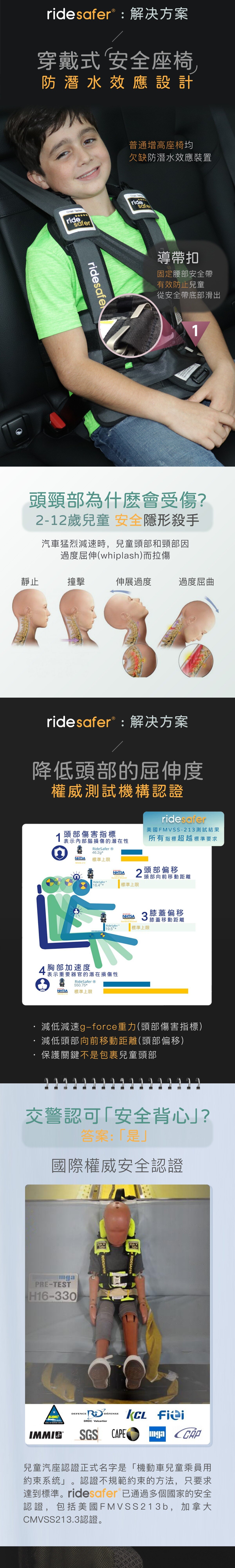 RideSafer GEN6 穿戴式可摺叠汽車兒童安全座椅 黑色
