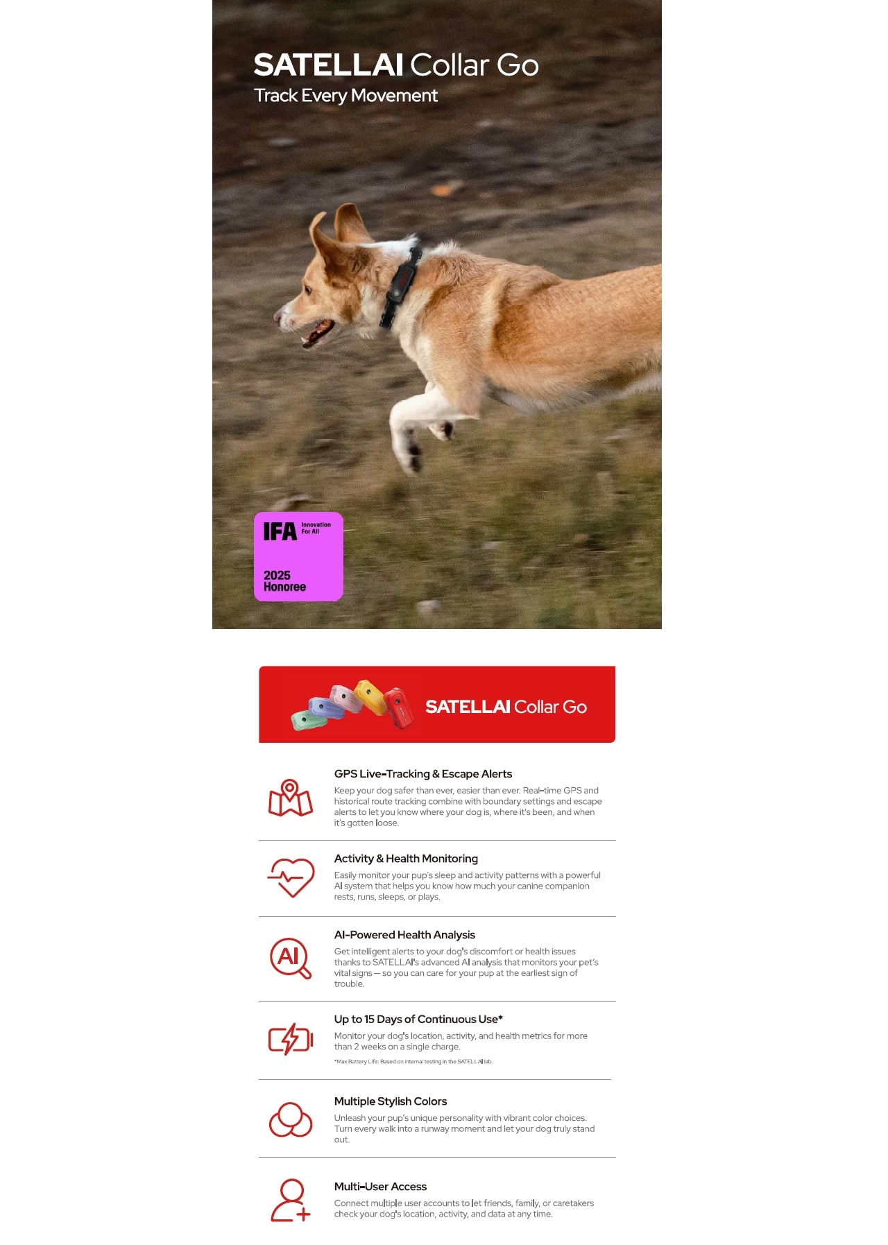 SATELLAI Collar Go AI Smart GPS Dog Collar