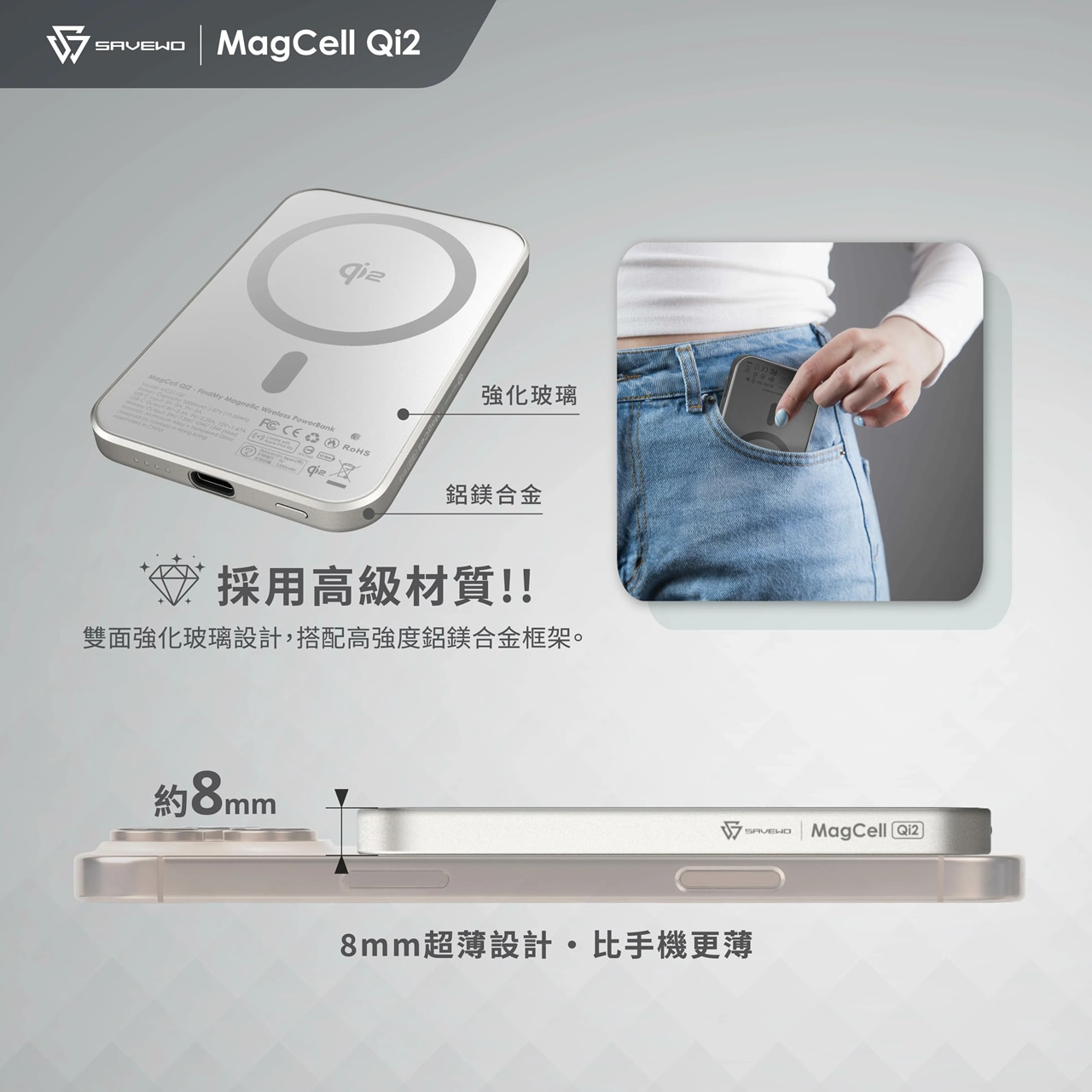 SAVEWO [CCC QR Code][CCC 3C 認證] MagCell MC511QF (內置Find My 定位功能) 5000mAh 移動電源