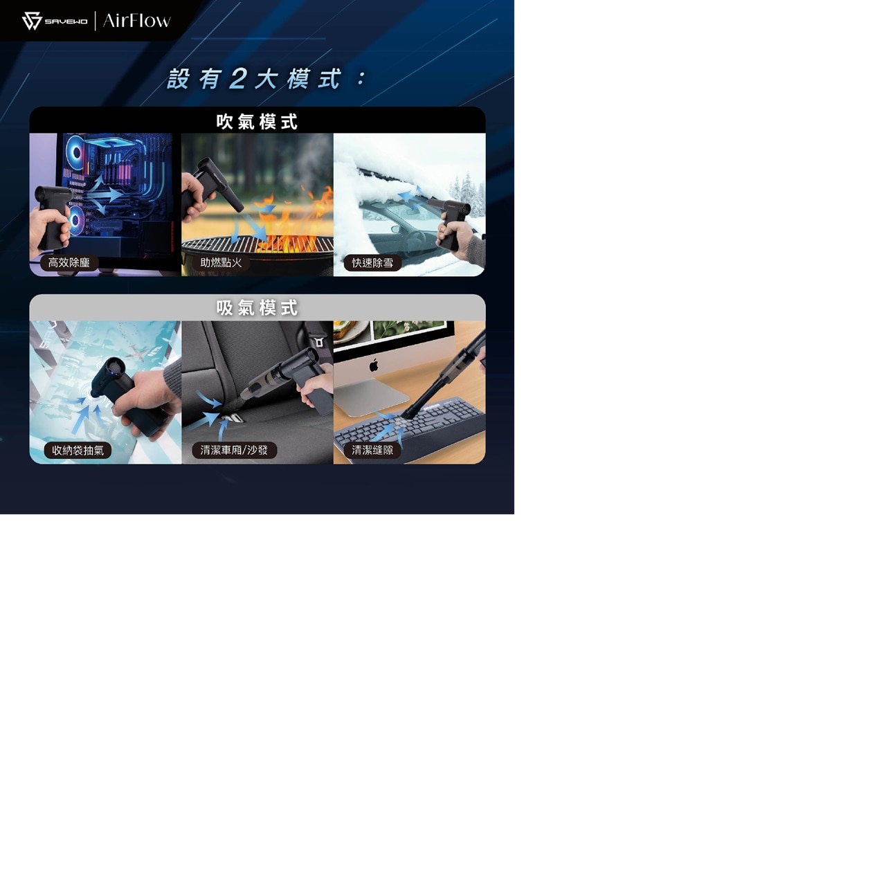 SAVEWO AirFlow【 Jet Fan X 】超高速多功能便攜噴射風扇