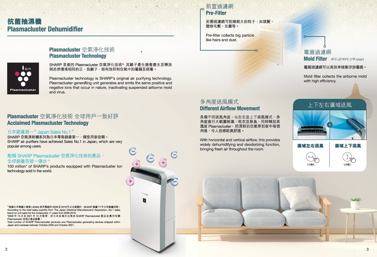SHARP 聲寶 DW-P22A-W 22公升 Plasmacluster 抗菌變頻抽濕機