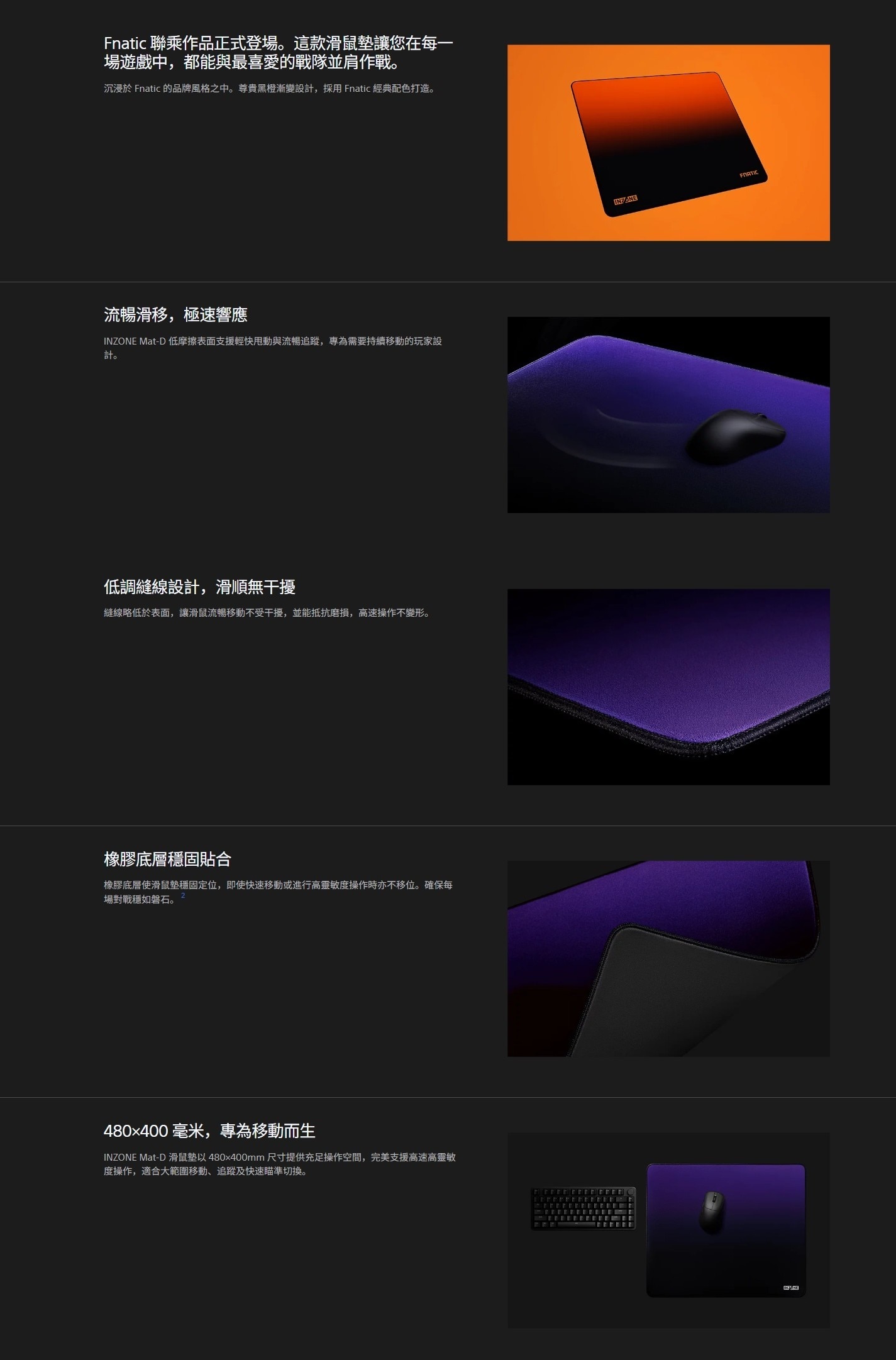 SONY 索尼 INZONE Mat-D 速度型遊戲滑鼠墊