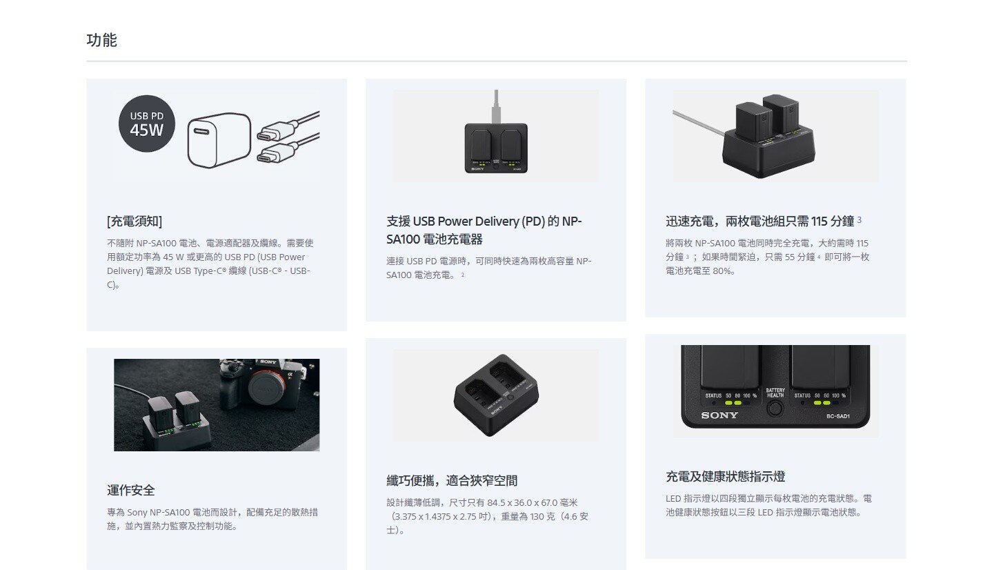 SONY 索尼 BC-SAD1 電池充電器 充電套裝