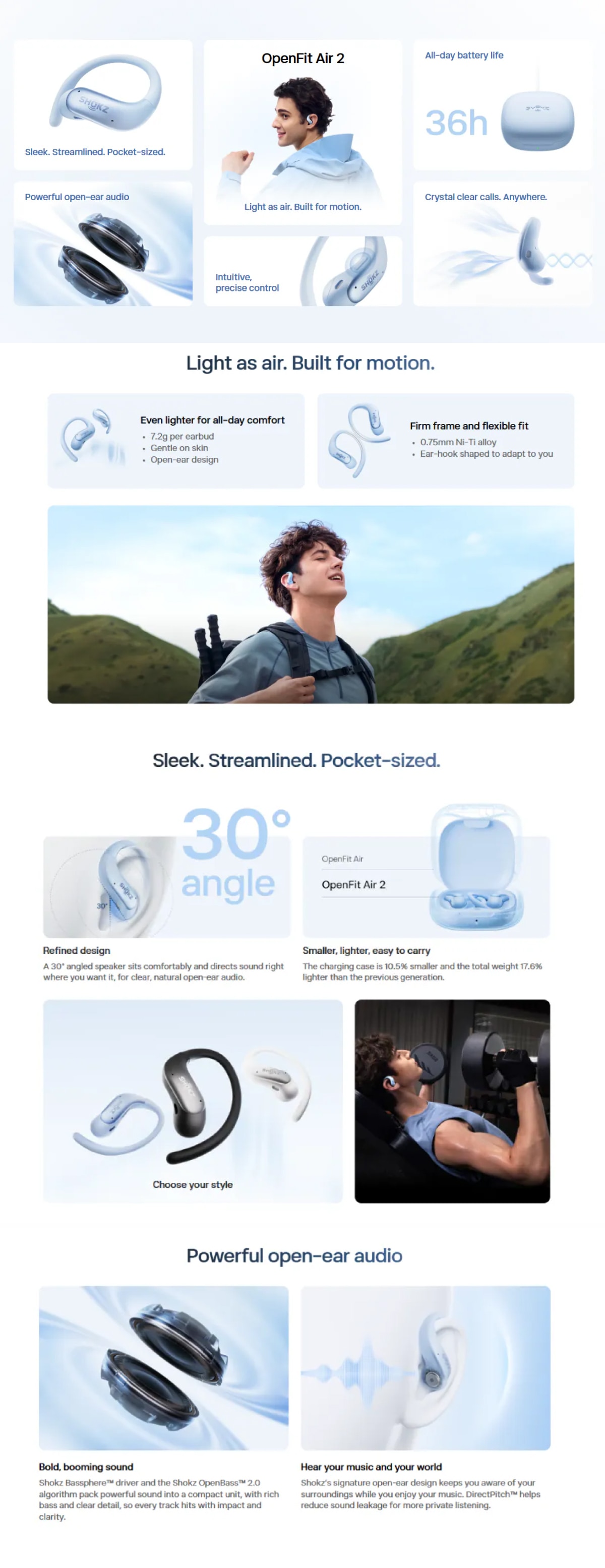 Shokz OpenFit Air 2 Open-Ear Headphones T520 Bluetooth Headset