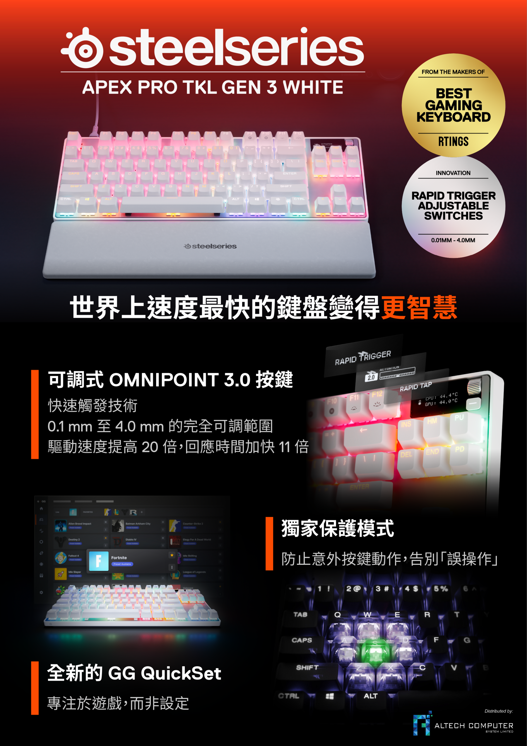 SteelSeries Apex Pro TKL Gen 3 OmniPoint 3.0 有線磁軸電競鍵盤
