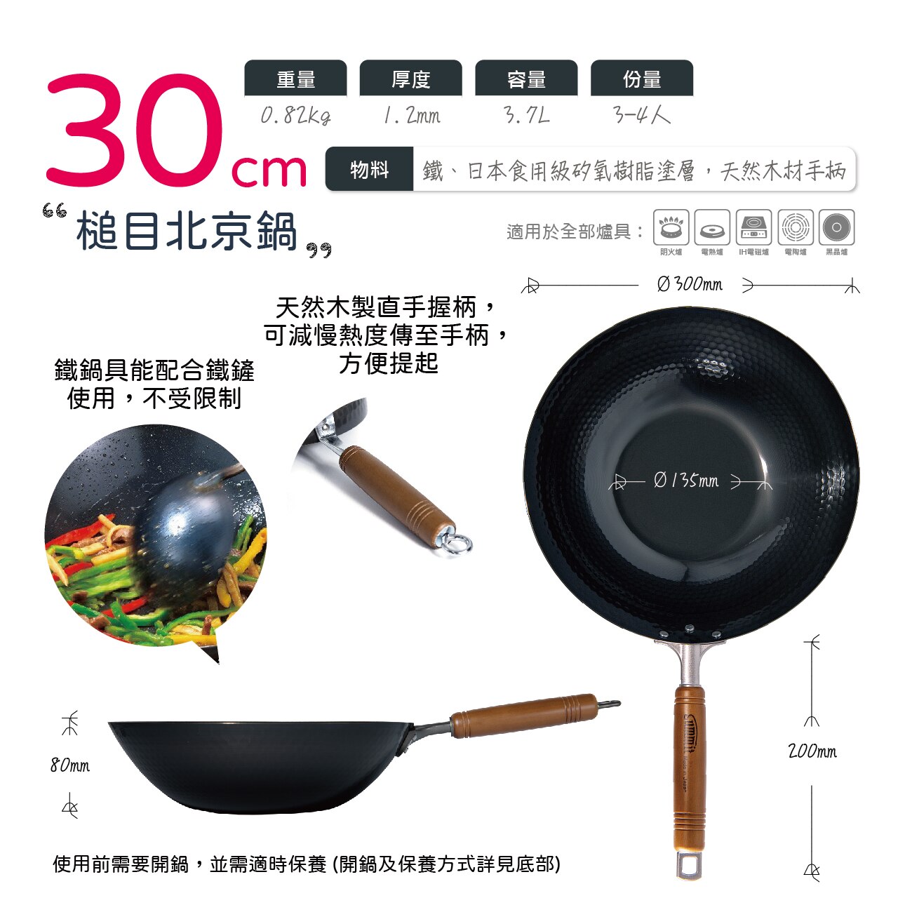 Summit TSUBAME IH Embossed Beijing Style Wok 30cm