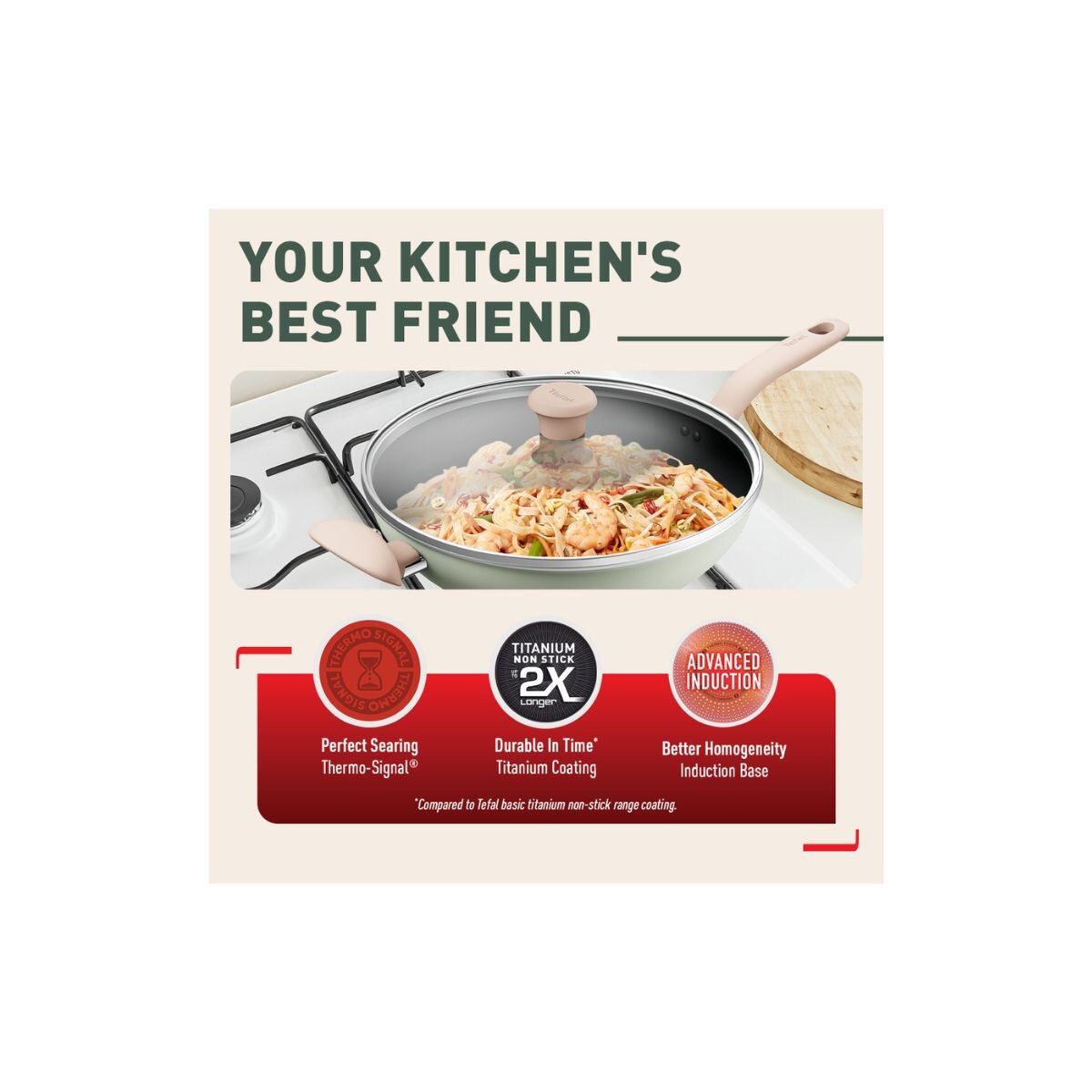 TEFAL Tefal So Matcha 30cm Wokpan + glass Lid G1791695 Wok Pan