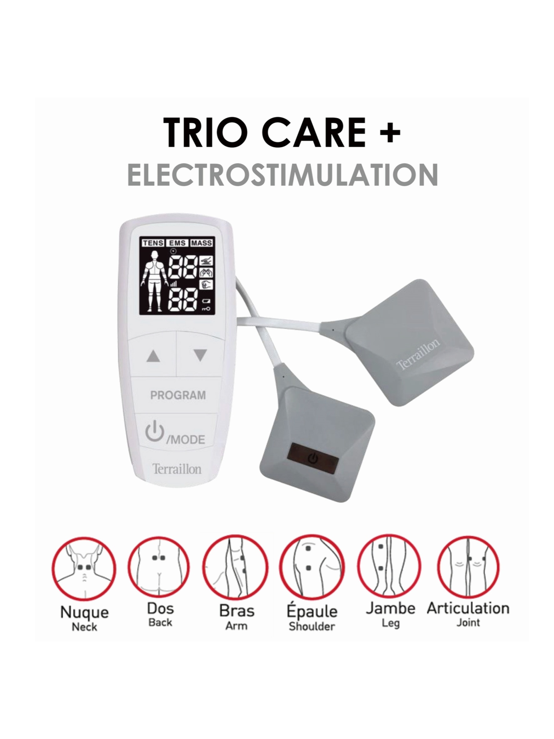 TERRAILLON Trio Care Wireless Multizone Electrostimulation (TENS / EMS / Massage)