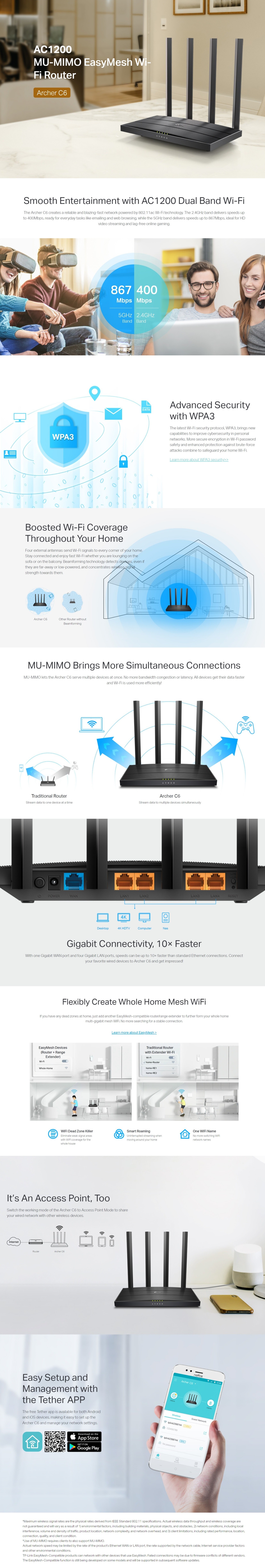 TP-Link Archer C6 AC1200 Wireless MU-MIMO Gigabit Router