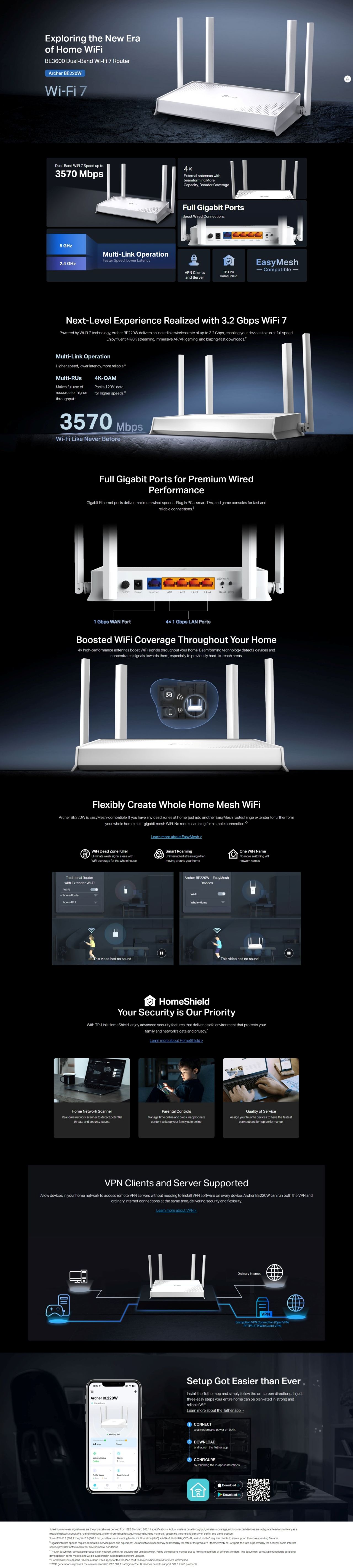 TP-Link Archer BE220W BE3600 Dual-Band Wi-Fi 7 EasyMesh Router