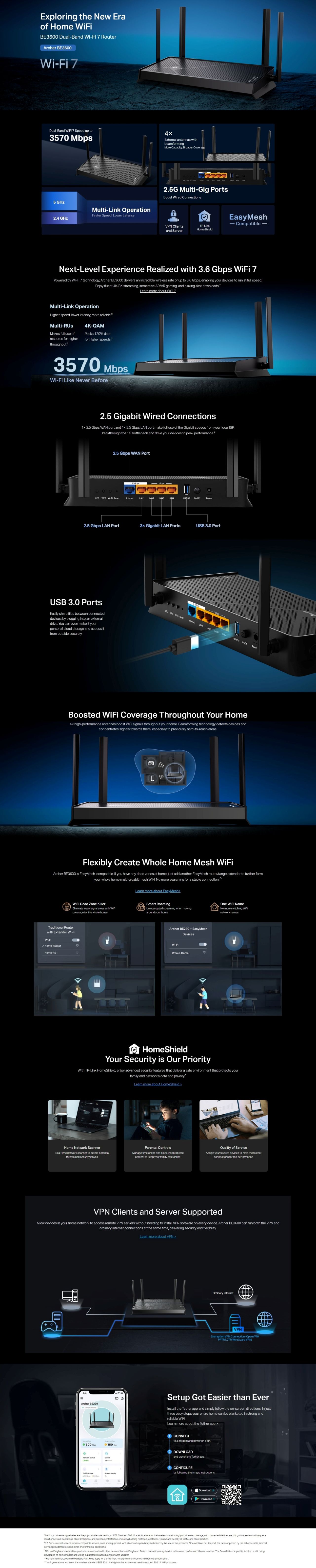 TP-Link Archer BE3600 Wi-Fi 7 Dual-Band EasyMesh Router