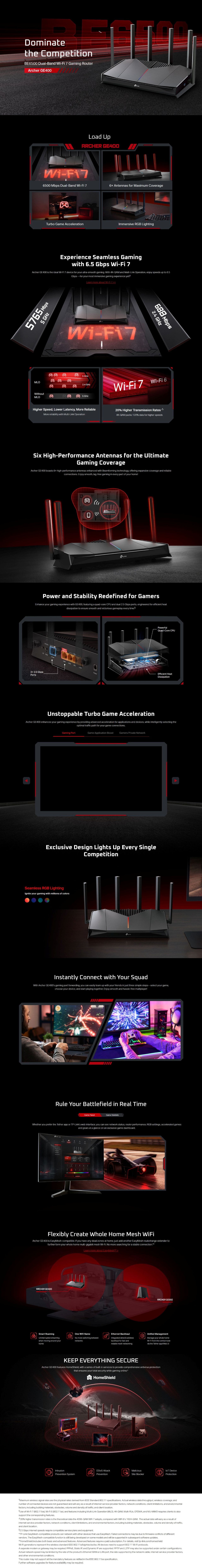 TP-Link Archer GE400 BE6500 Dual-Band Wi-Fi 7 Gaming Router