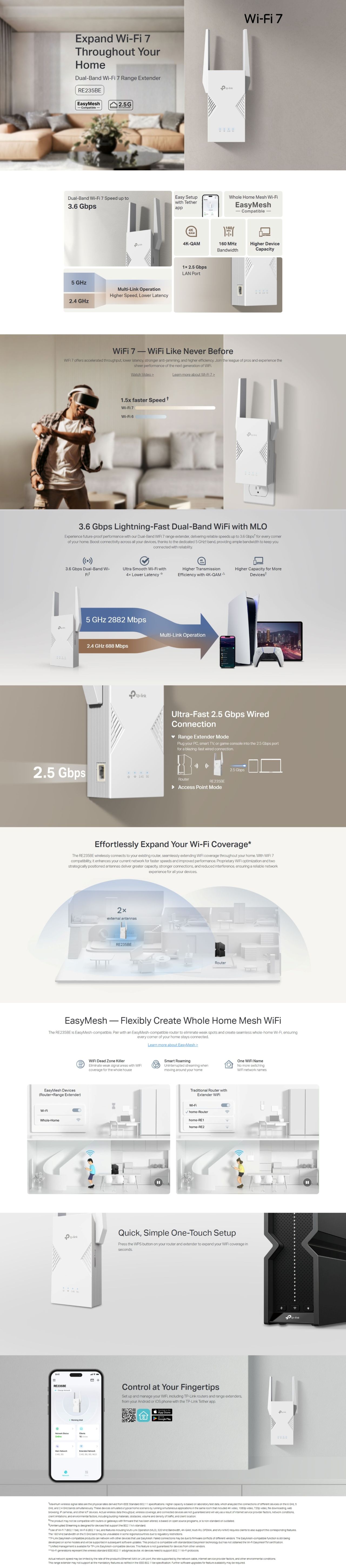 TP-Link RE235BE Dual-Band BE3600 Wi-Fi 7 EasyMesh Range Extender