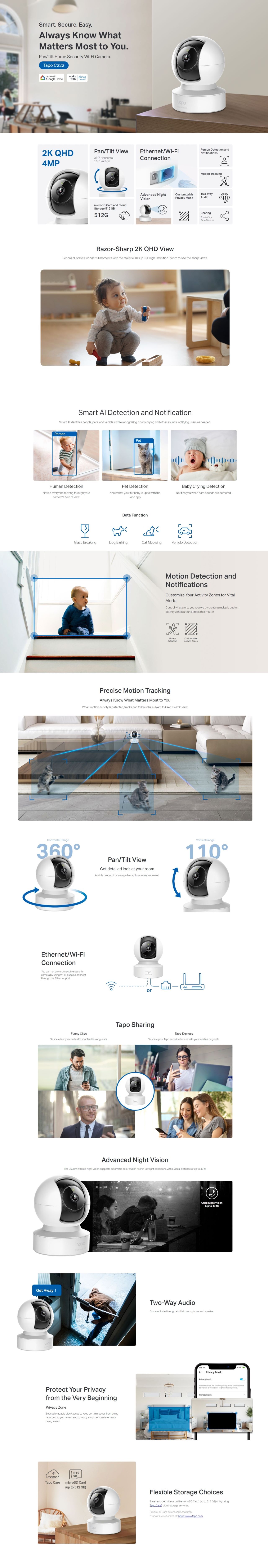 TP-Link Tapo C222 2K Pan/Tilt Home Security Wi-Fi Camera