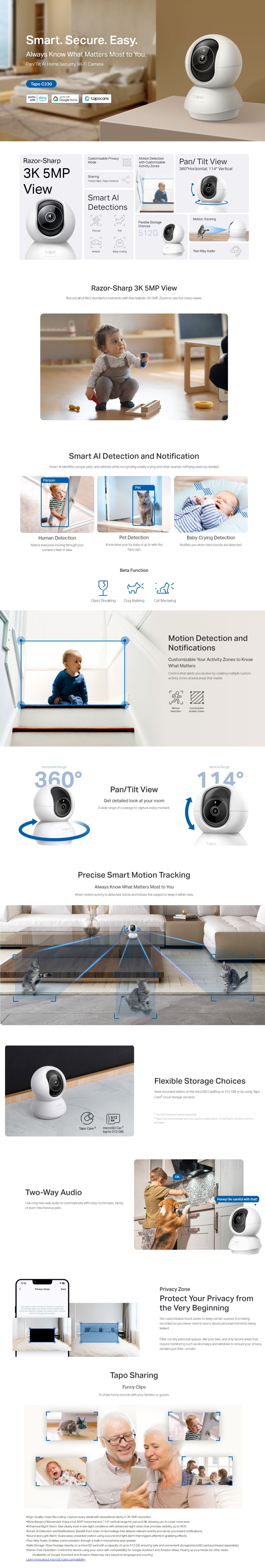 TP-Link Tapo C230 3K 5MP Pan/Tilt AI Home Security Wi-Fi Camera Home Security Camera