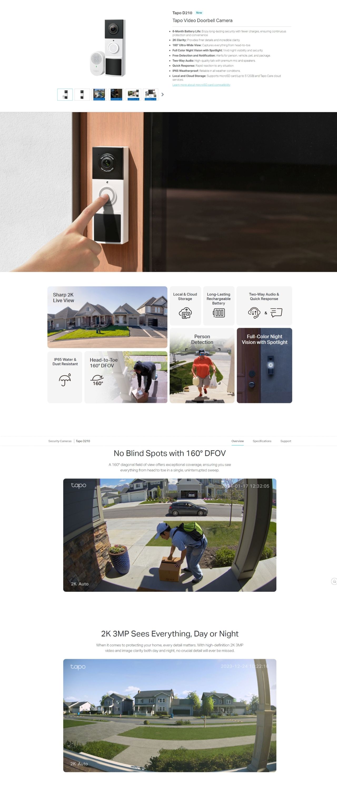 TP-Link Tapo D210 2K Battery-Powered Video Doorbell