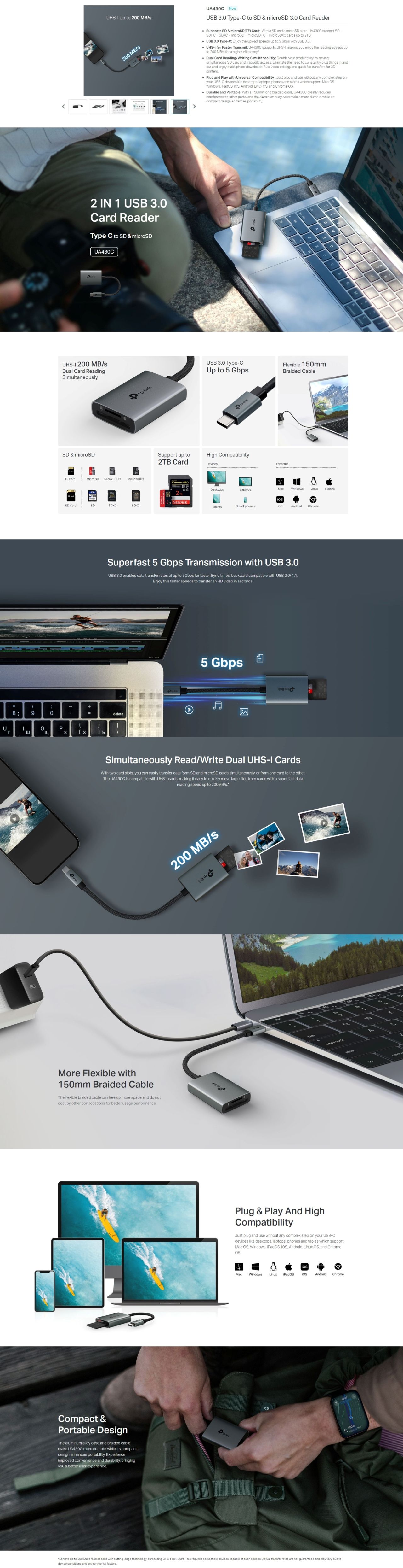 TP-Link UA430 USB 3.0 Type-A to SD & microSD 3.0 Card Reader