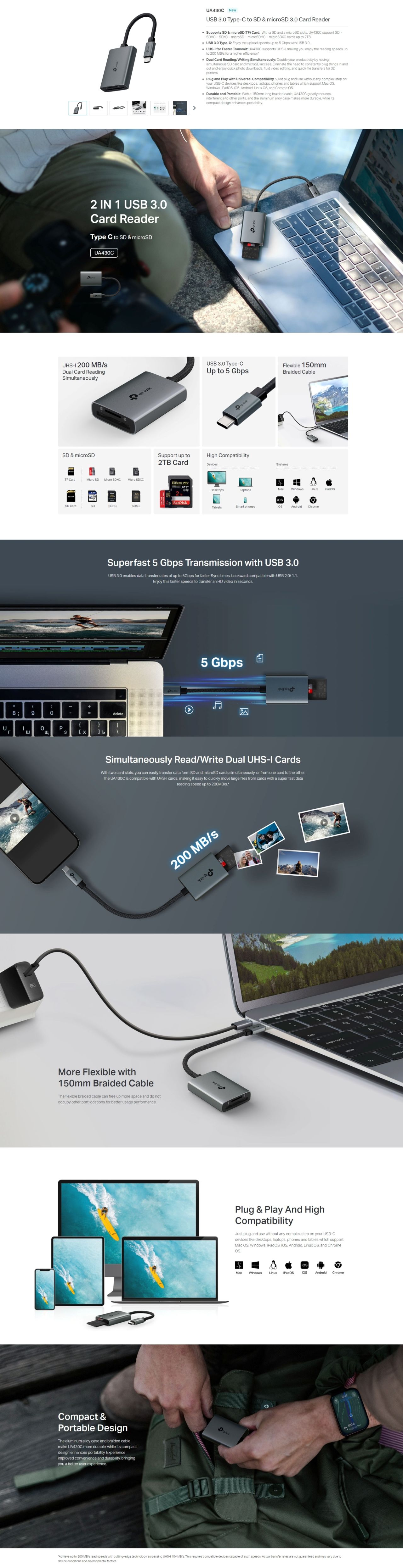 TP-Link UA430C USB 3.0 Type-C to SD & microSD Card Reader