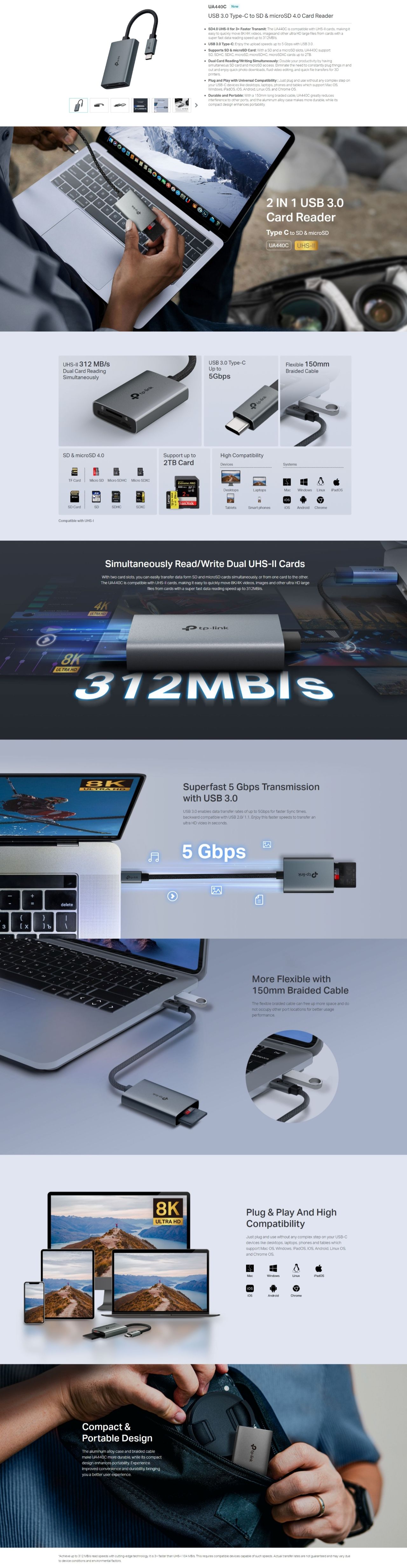 TP-Link UA440C Type-C to SD & microSD 4.0 Card Reader