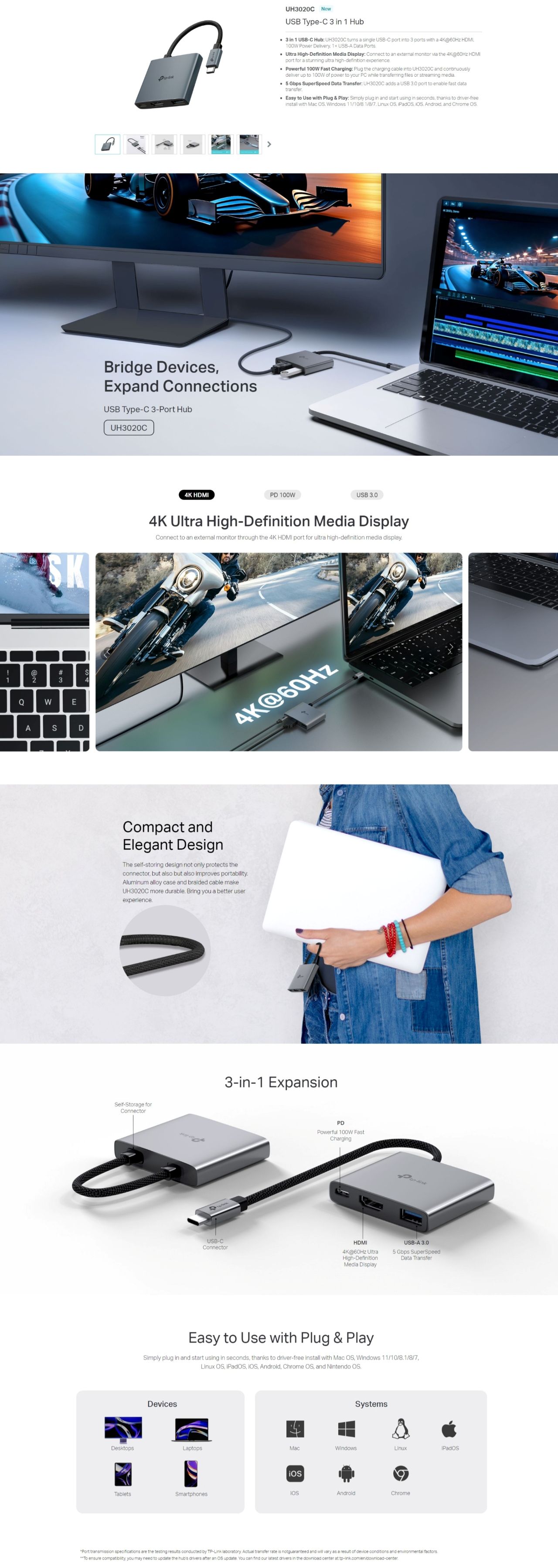 TP-Link UH3020C USB Type-C 3 in 1 Hub