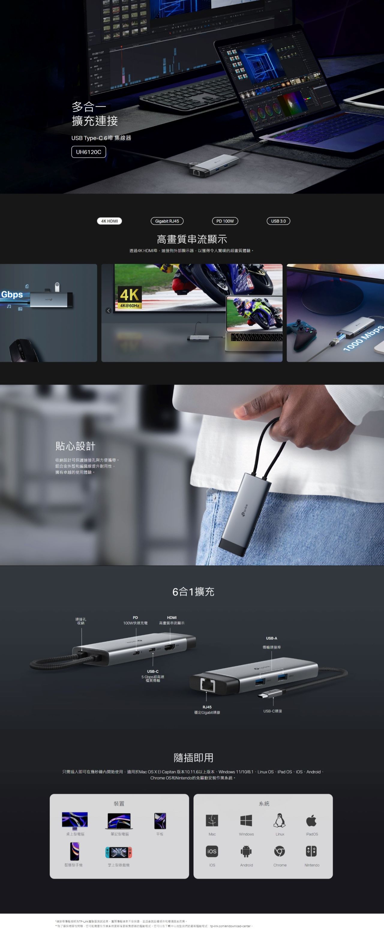 TP-Link UH6120C 六合一多功能USB-C集線器