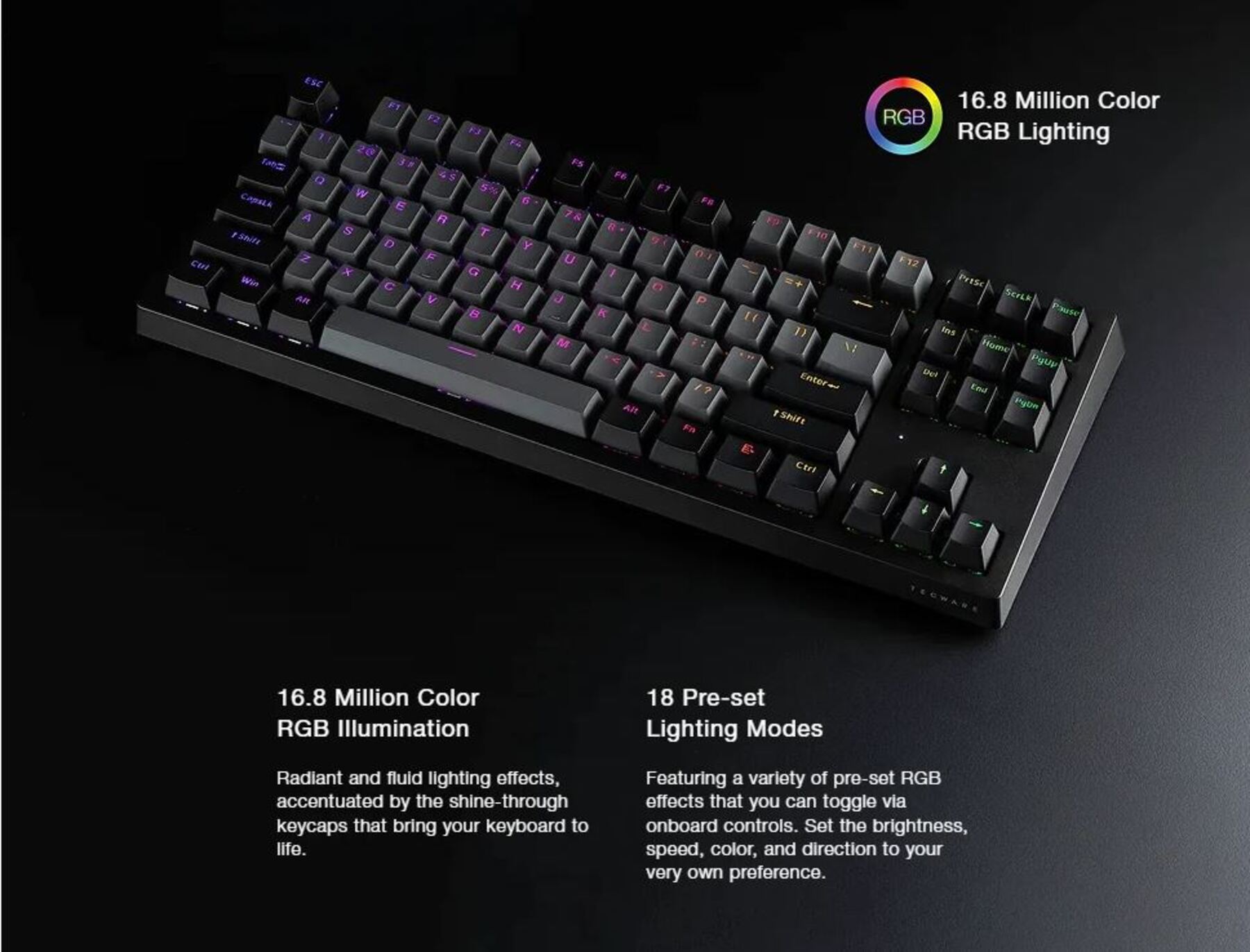 Tecware Phantom+ Elite 87-Key RGB Mechanical Gaming Keyboard (WRAITH Brown Switch)