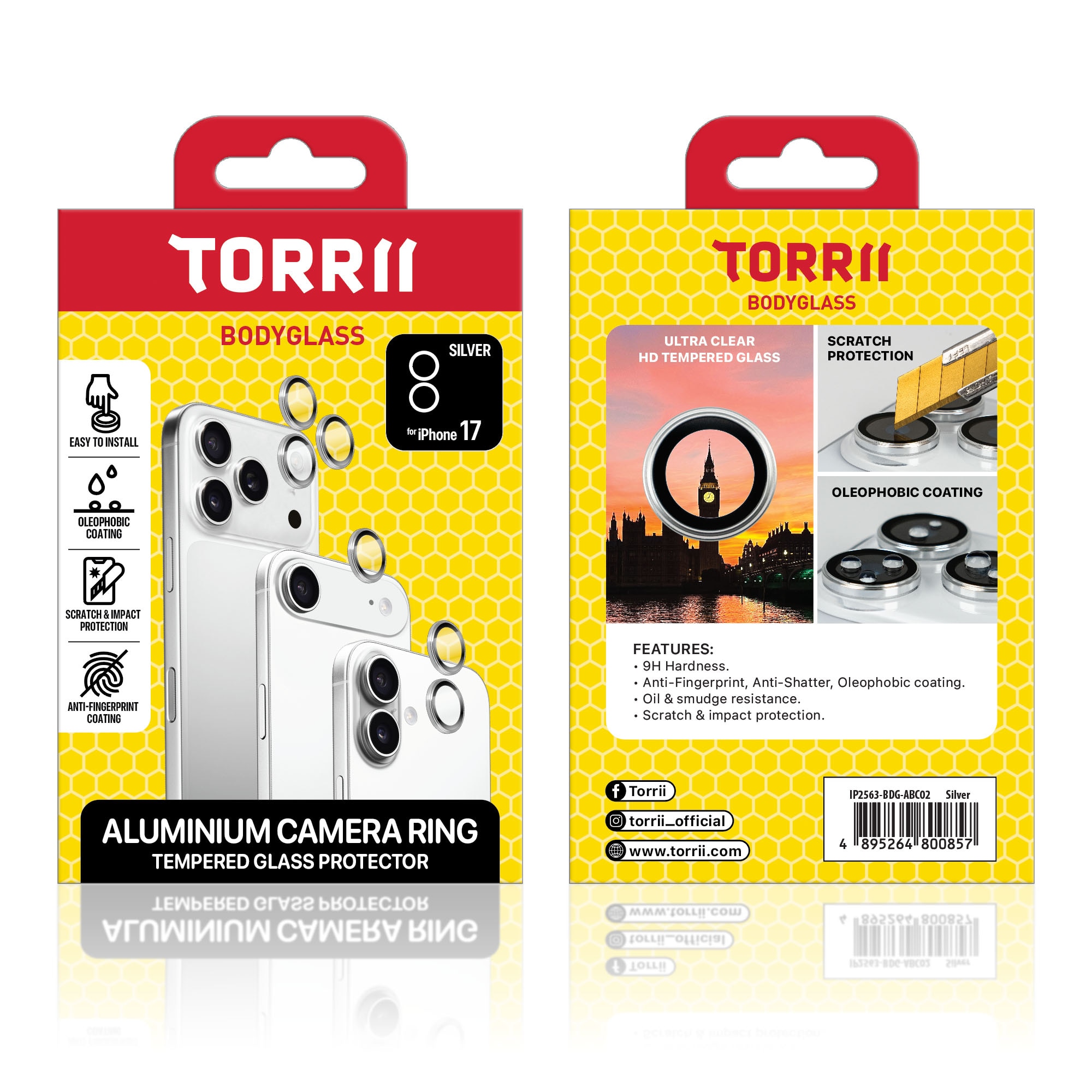 Torrii iPhone 17 Anti-bacterial Coating BODYGLASS Aluminum Camera Ring