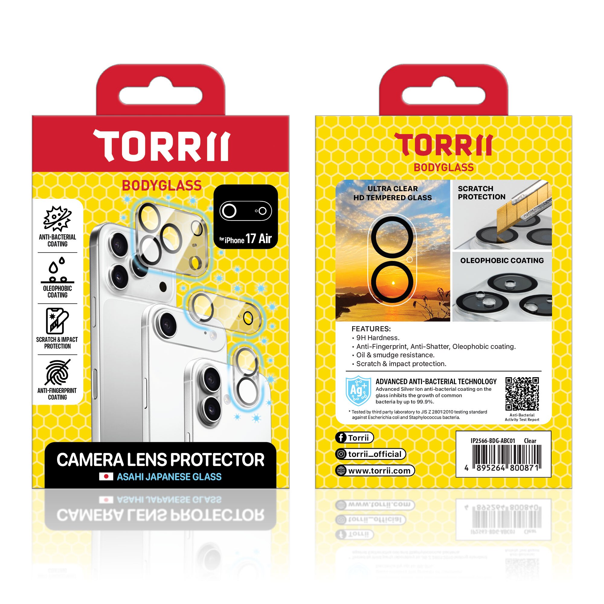 Torrii iPhone 17 Air Anti-bacterial Coating BODYGLASS Camera Lens Protector