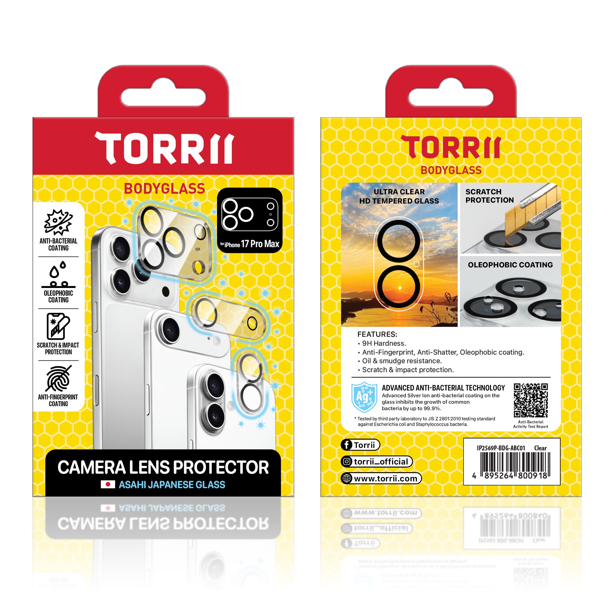 Torrii iPhone 17 Pro Max Anti-bacterial Coating BODYGLASS Camera Lens Protector