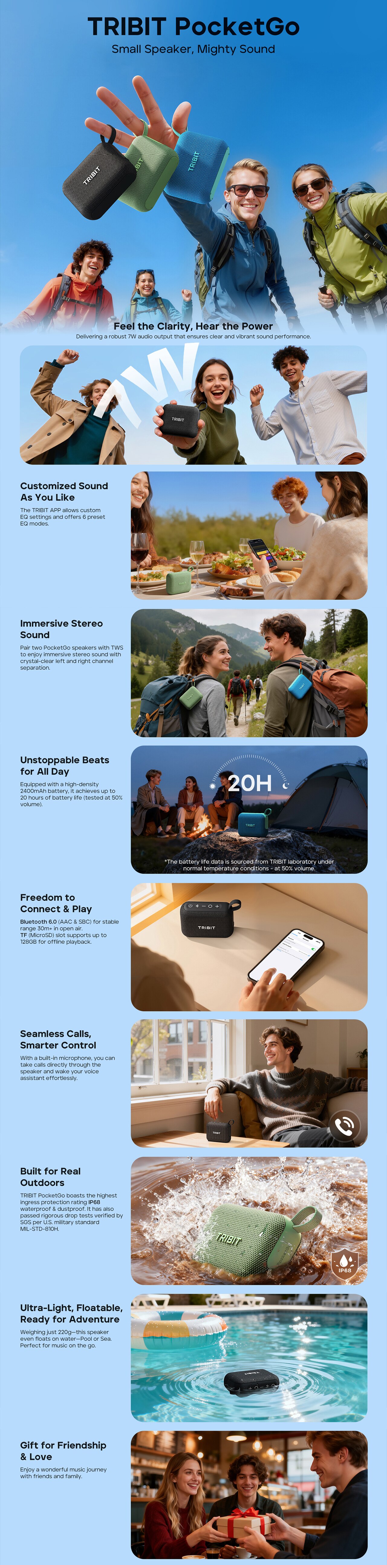 Tribit PocketGo Portable Waterpoof Bluetooth Speaker