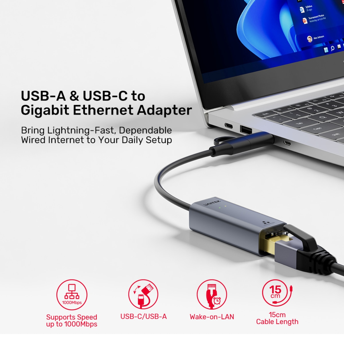 UNITEK Y-3465AGY01 USB-C/A轉千兆位乙太網轉接器