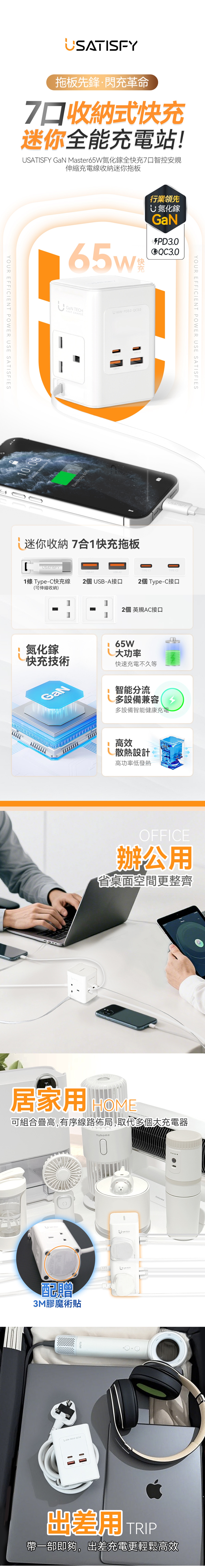 USATISFY 65W fast charging mini extension board