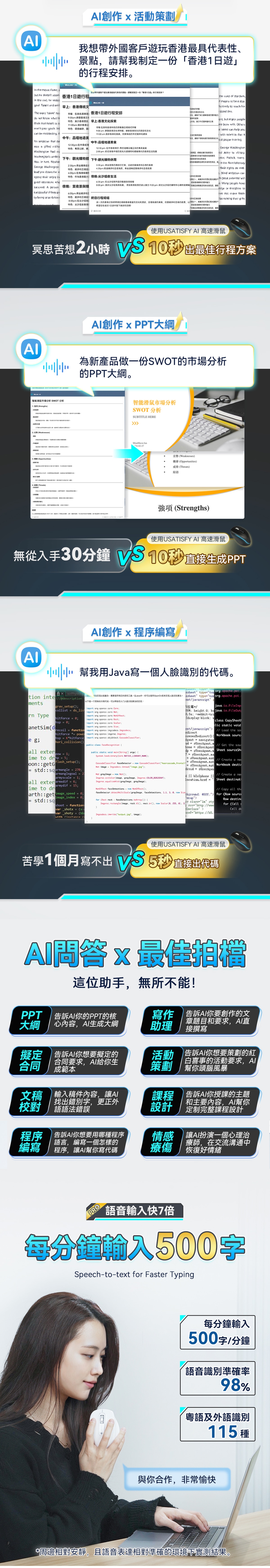 USATISFY 無線AI語音創作翻譯多用途高效辦公滑鼠 PRO 3.0