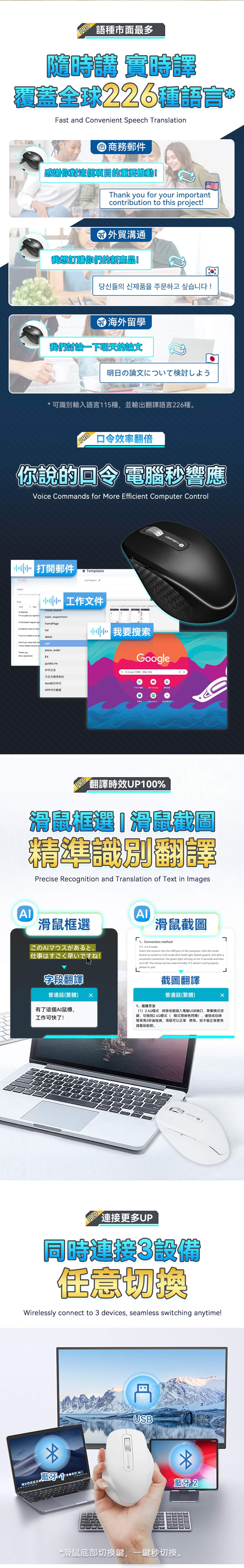 USATISFY 無線AI語音創作翻譯多用途高效辦公滑鼠 PRO 3.0