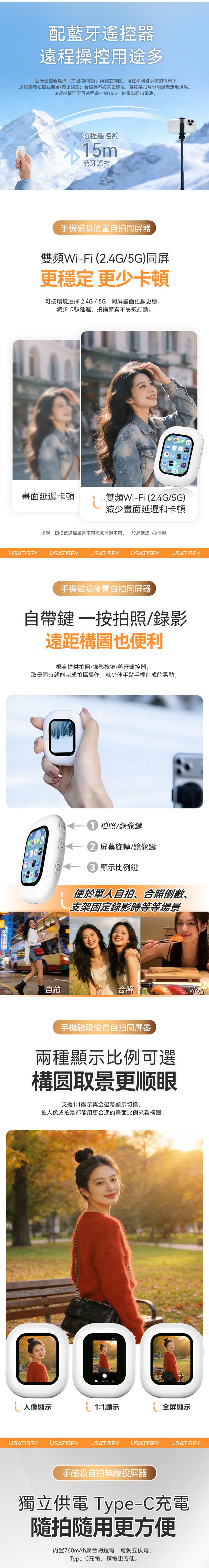 USATISFY Mini Magnetic Wireless Rear Selfie Display