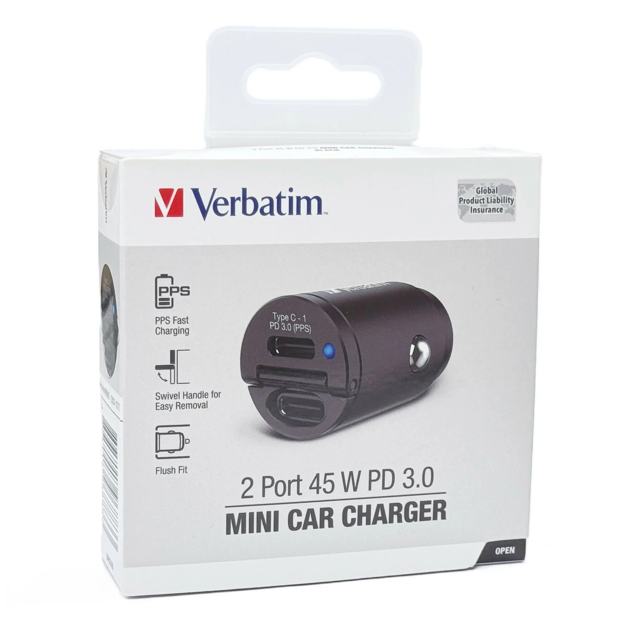 VERBATIM 2 Port Type C PD 3.0 45w Mini Car Charger #66883