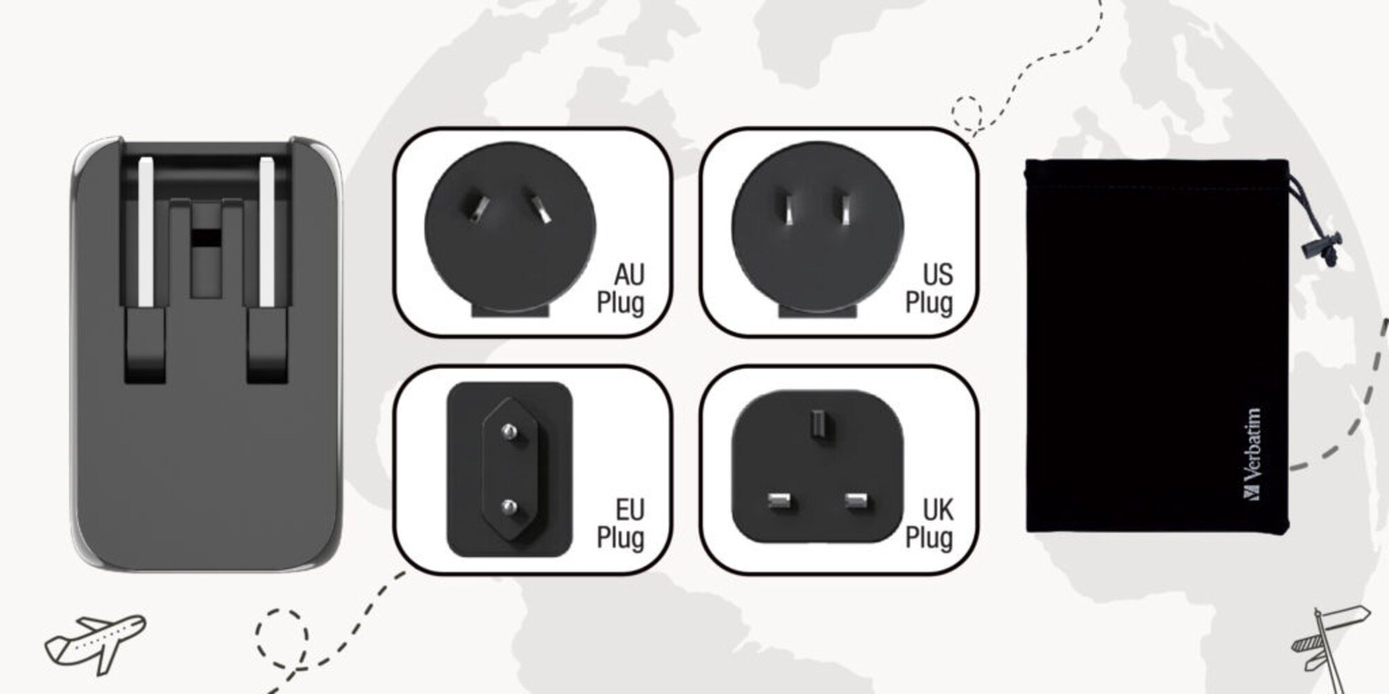 VERBATIM 3-port 65W PD 3.0 and QC 3.0 GaN travel charger #66963